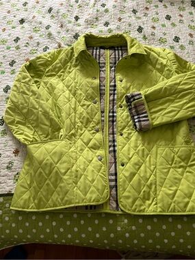 Burberry Quilted Lime Green Jacket with Plaid Lining
